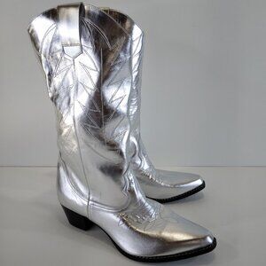 NEW Non-Stop Vintage Silver Leather Metallic Western Cowboy Boots Size 7.5